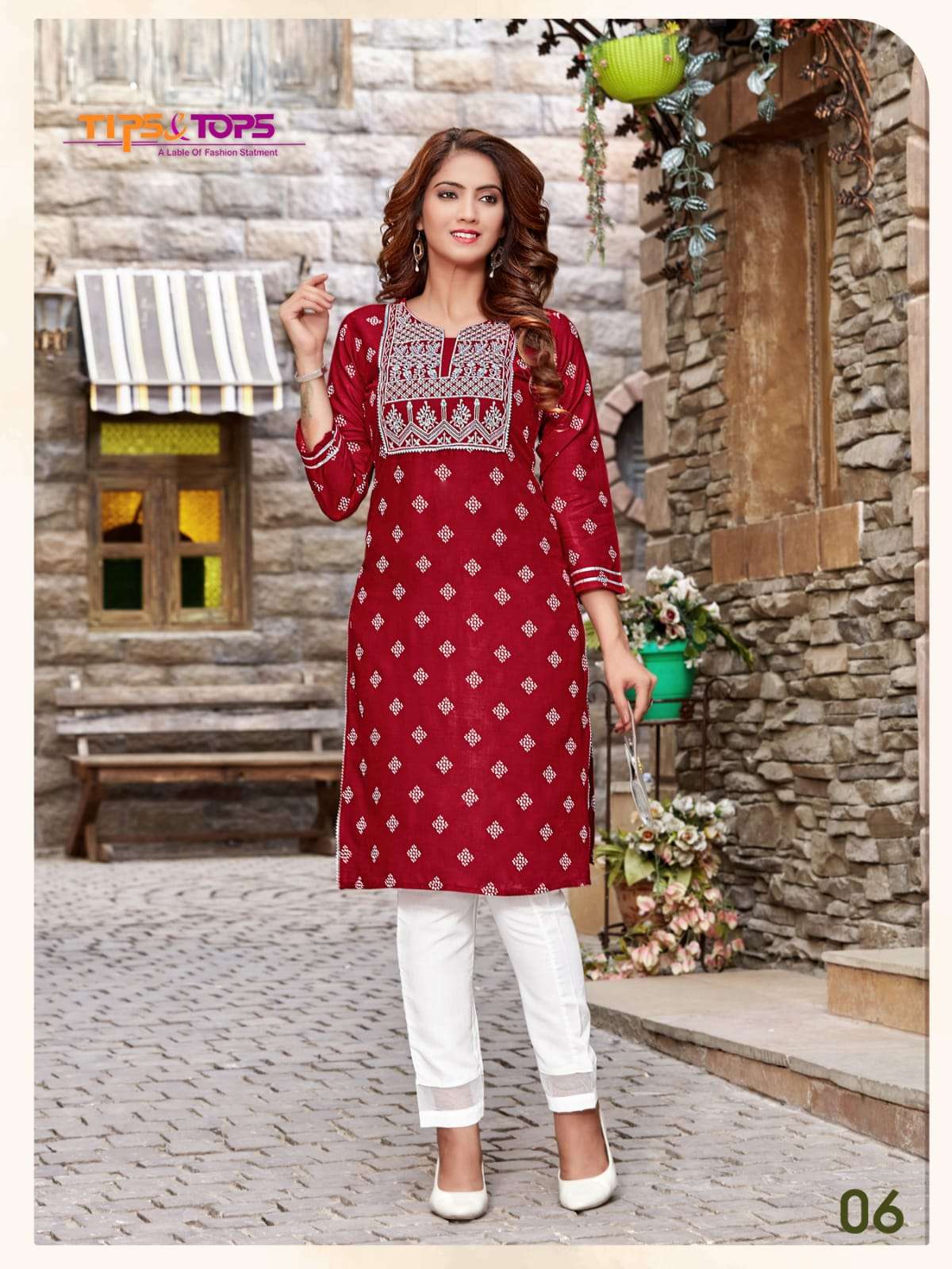 Tips & Tops-Satrangi-Rayon-Slub-Printed-Embroidery-Work-Kurti-Cotton-Lace-Work-Pant-06